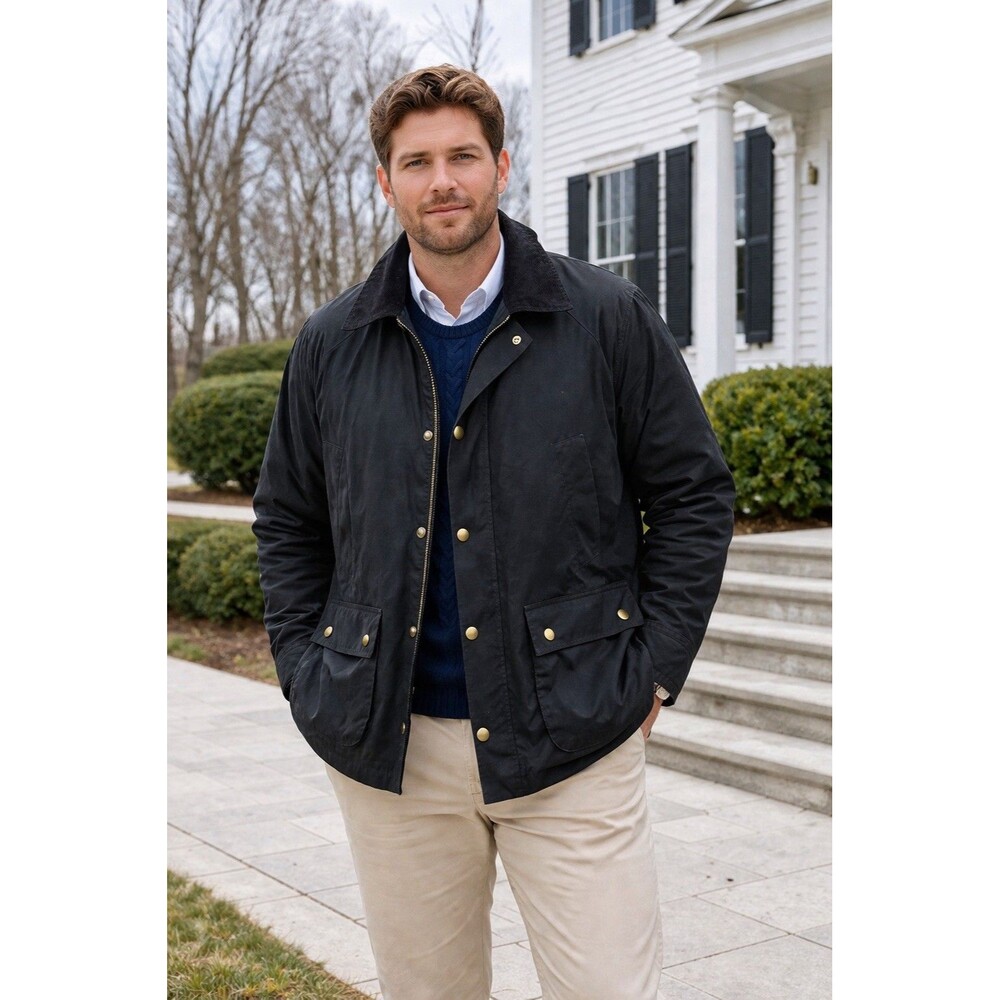 J‎ Crew Field Jacket Mens XXL Black Corduroy Collar Heritage Snap Barn Preppy